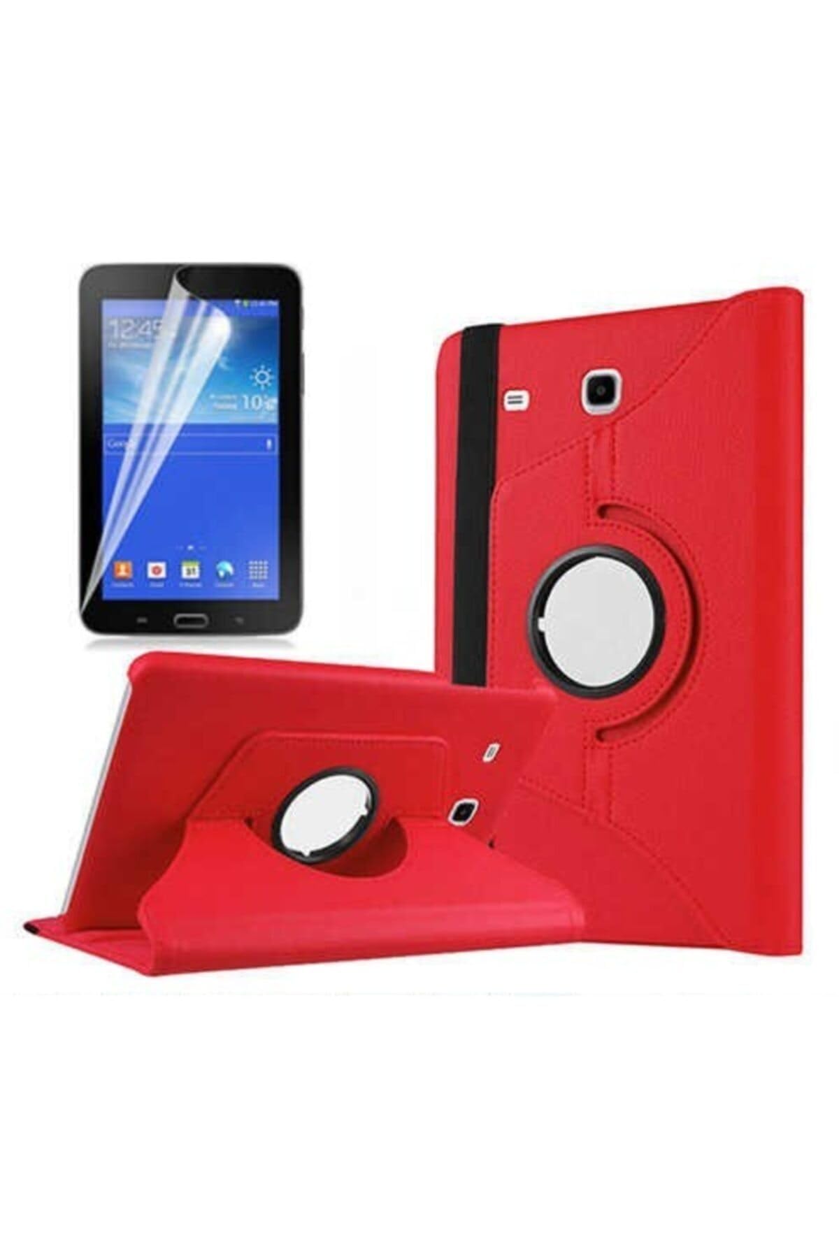 CONSTRAIN - Galaxy Tab 3 Lite ile Uyumlu 7.0 T110 Standlı Kapaklı Dönebilen Tablet Kılıfı Kırmızı