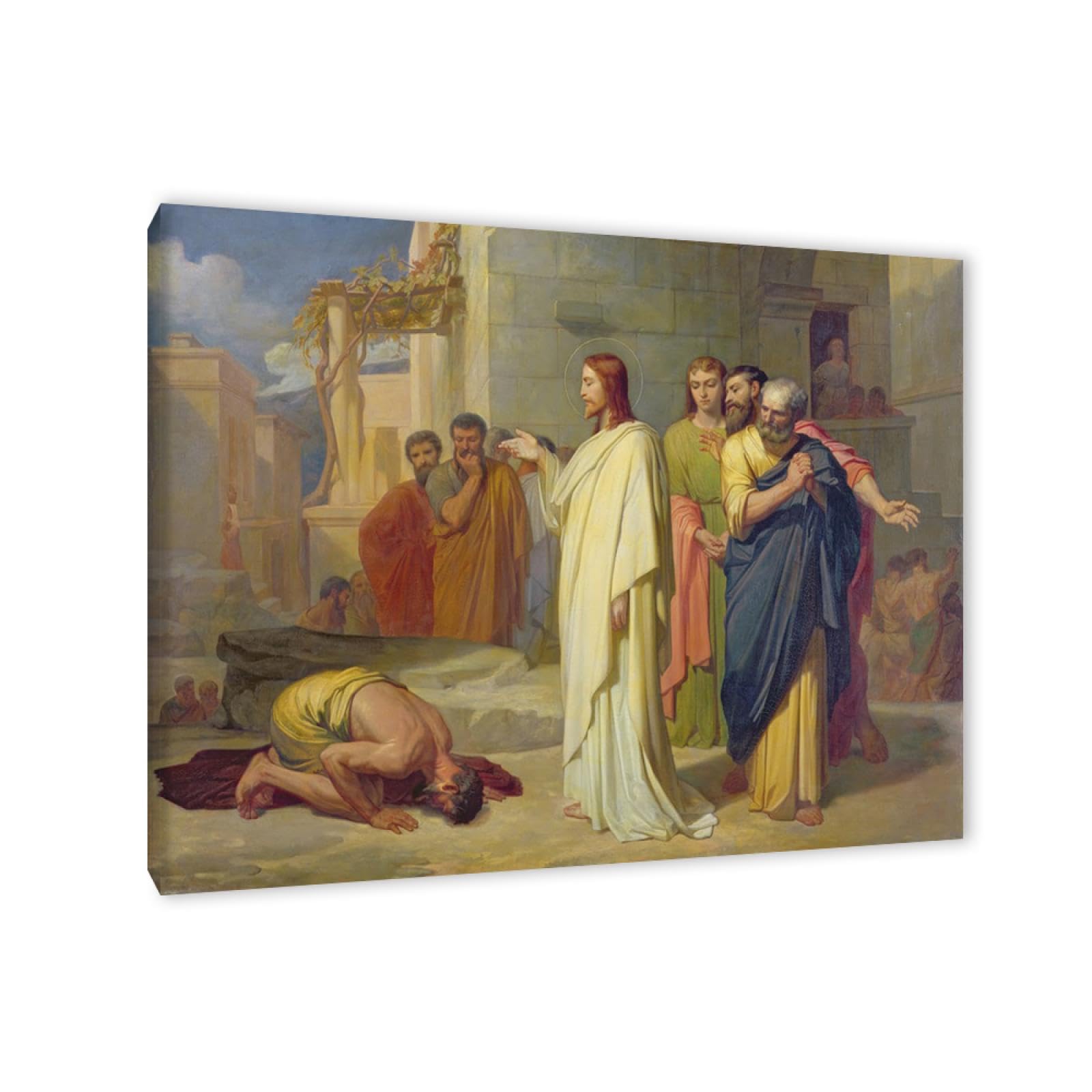 Religijne obrazy na płótnie - Jezus uzdrawiający trędowaty, 1864, Jean Marie Melchior, Reprodukcja słynnych obrazów, klasyczne płótno, sztuka ścienna, obrazy 30 x 40 cm, oprawione