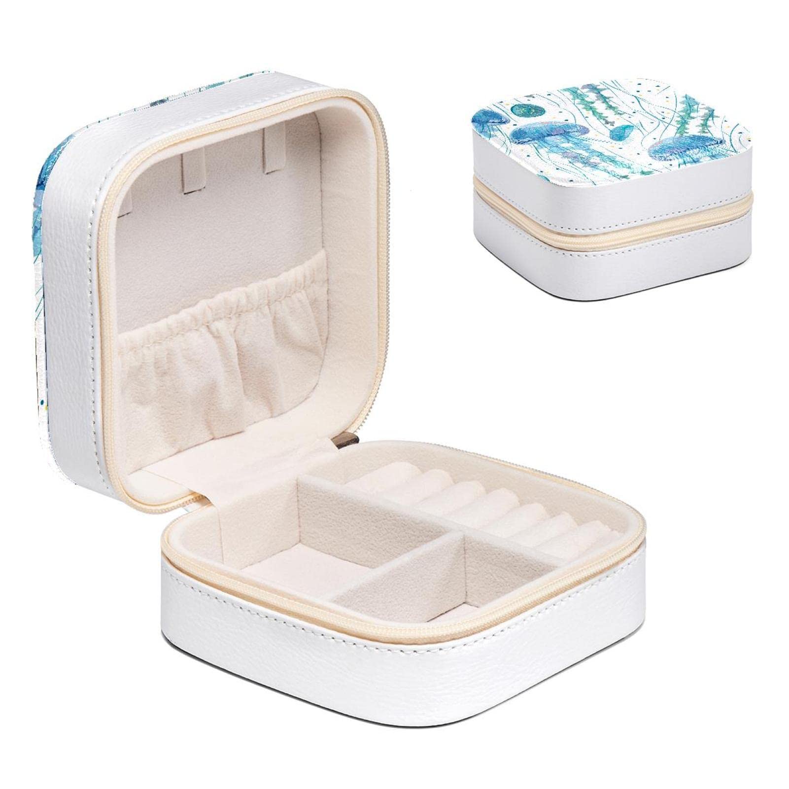 Boîte à bijoux bleue pour femme et fille : organisateur compact 10.5x5.8x10.5 cm