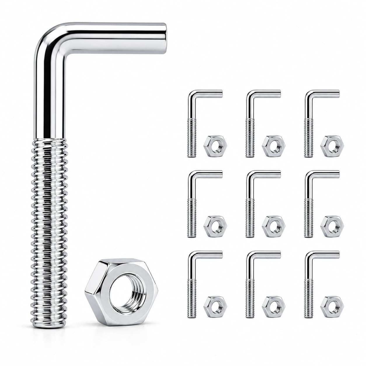 Fortunix 10PCS Carbon Steel Threaded Hook Bolts L Shaped Screw in Hooks