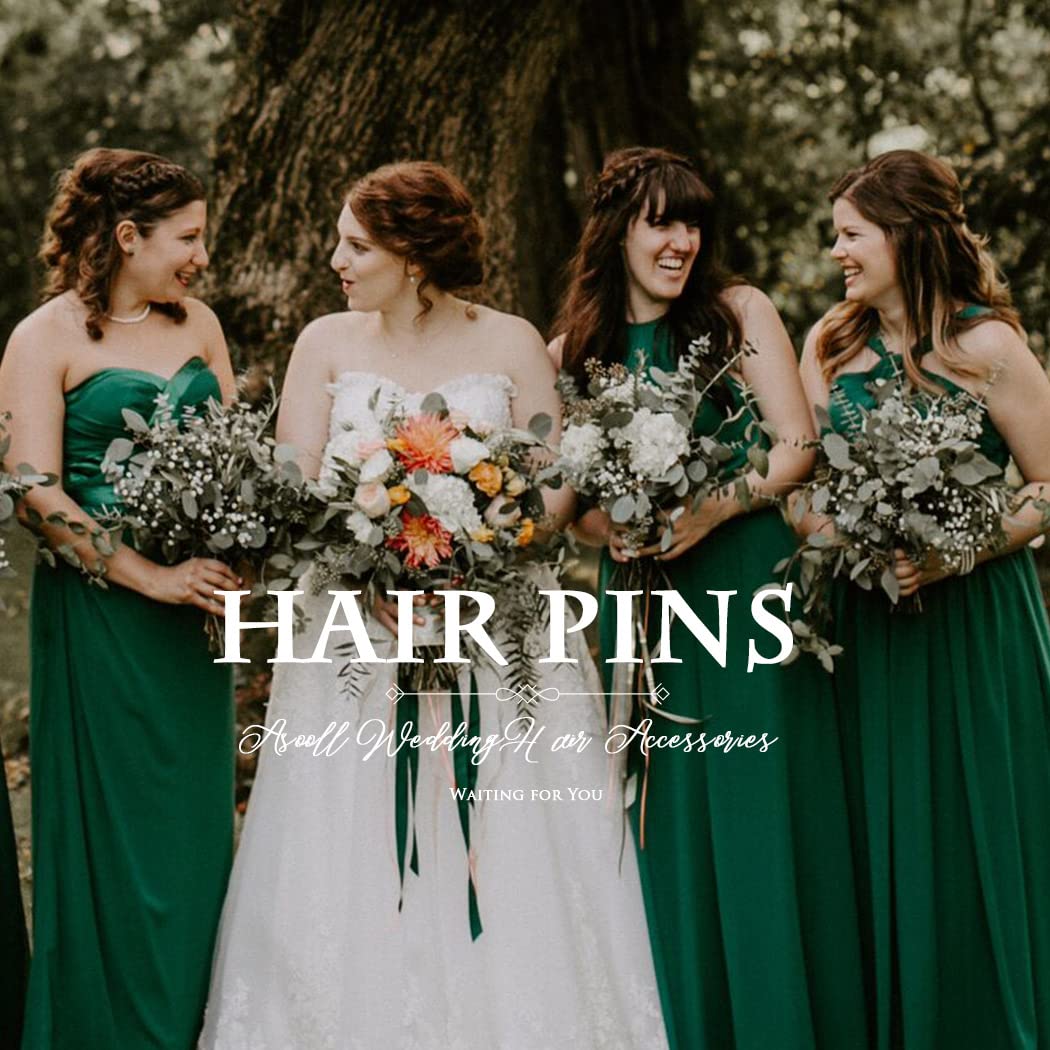 Asooll Bridal Wedding Rhinestone Hair Pins Emerald Green Hair Pieces Sparkly Crystal Hair Accessories for Women - Image 7