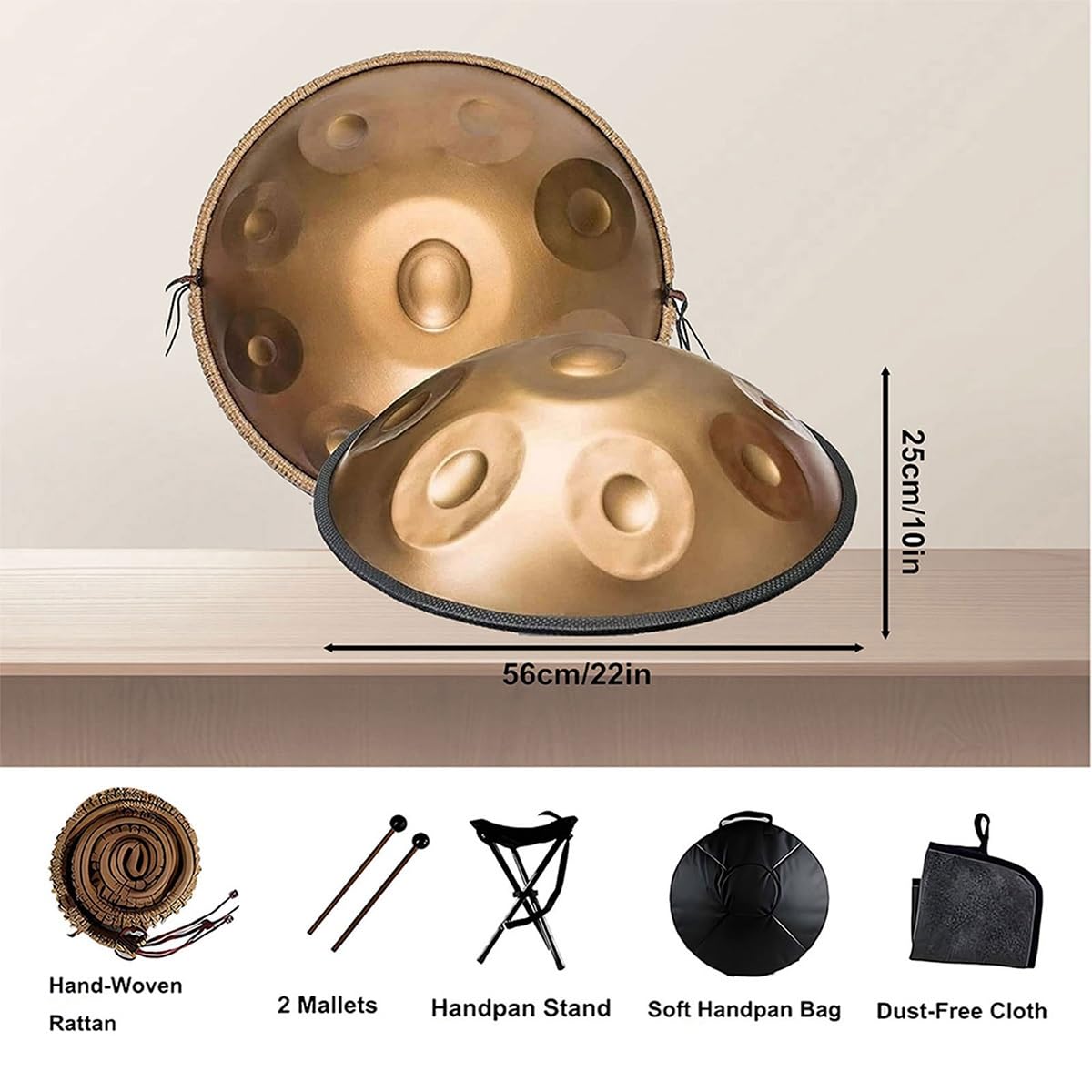 Tambour Handpan En Acier 440 Hz avec sac à main souple, 2 maillets, support, 22 Pouces Tambour À Main, instrument de percussion pour La Méditation, Le Yoga 9/10/12 Notes(Silver,12 Notes)