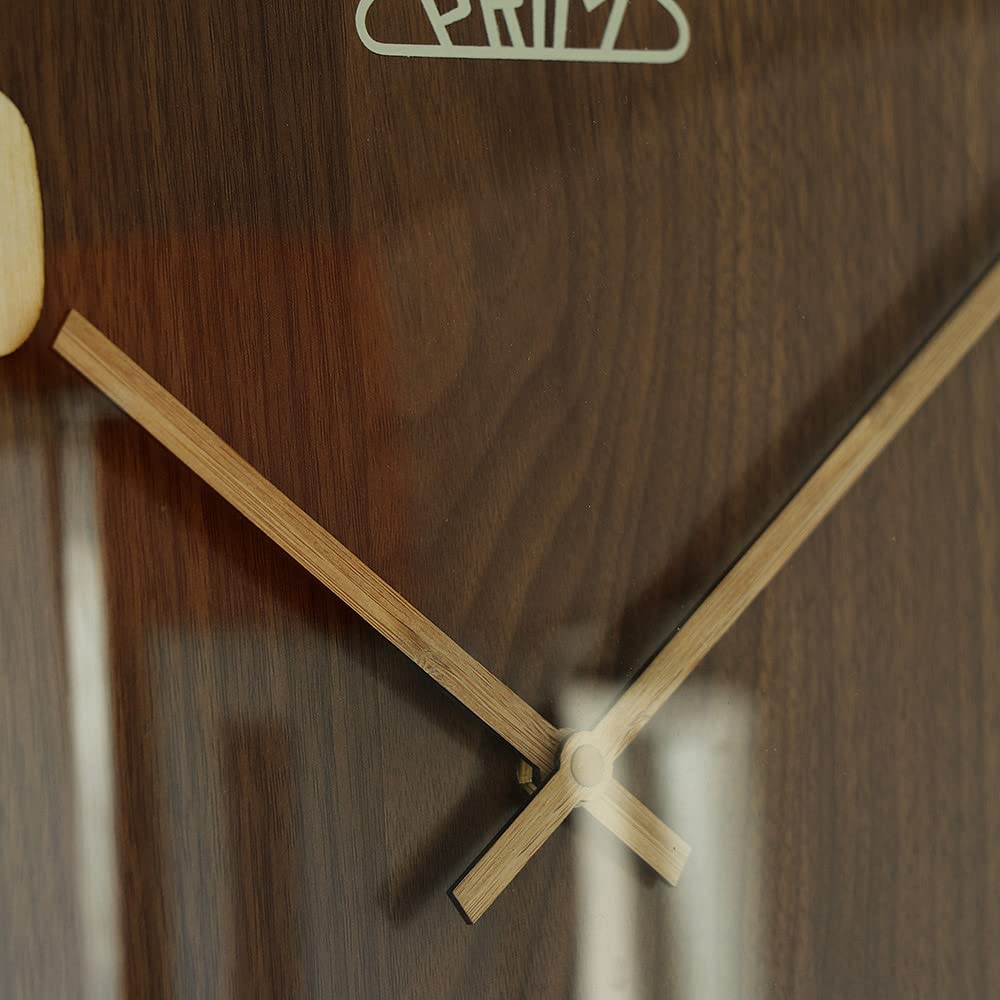 PRIM Reloj de Pared de Madera de Lujo Timber Veneer, Color marrón, con números Grandes 3D, Esfera chapada, Cristal Curvado, Motor Paso a Paso de Cuarzo
