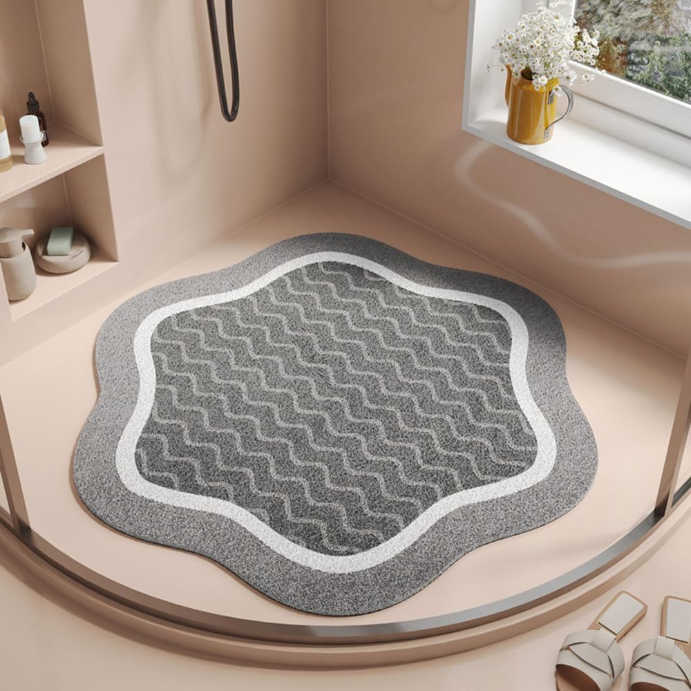 SSDDLZEQ High-end Floral-Pattern Rubber Loofah Shower Mat(Wave Gray,70cm)