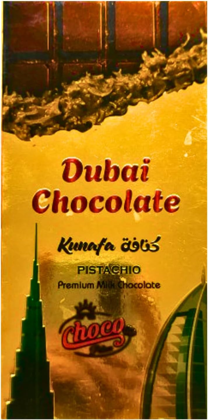 Choco Dubai Chocolate Kunafa Pistachio Bar, Premium Milk Chocolate 200g (Imported UAE)