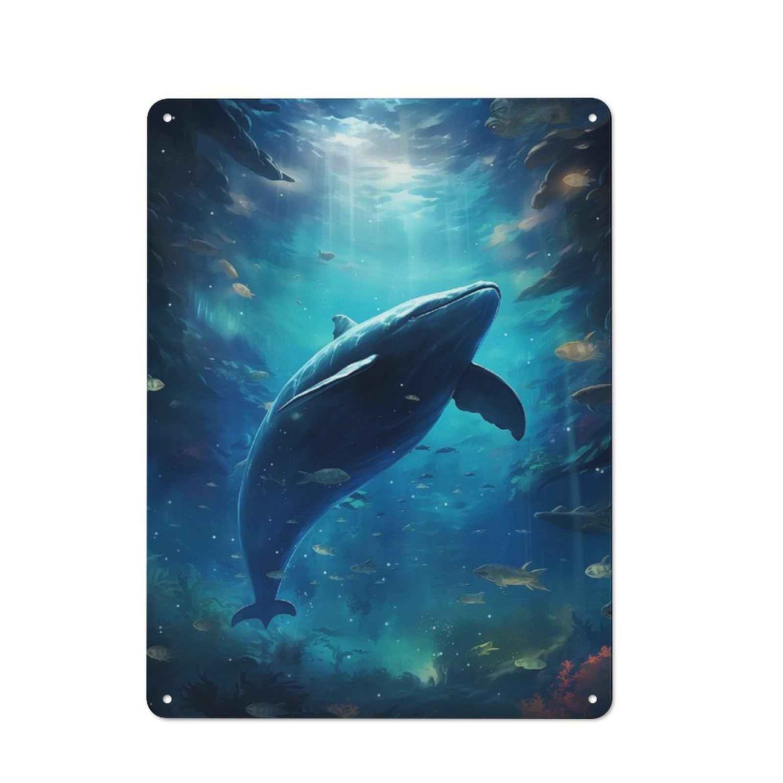Junmoney Whale In Space Rustic Metal Wall Decor 40X30cm, Metal Wall Sign For Pub, Home Bar, Shed Or Man Cave