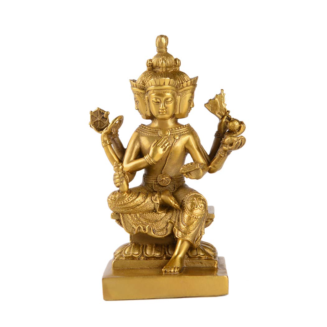 BRABUD Handmade Brass Thailand 4 Faces Buddha Statue Lord Brahma Phrom Figurine Oriental Decor ZD150