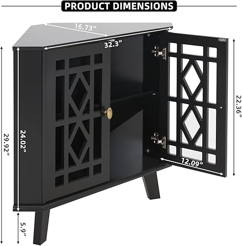 Miniatura 2 de Scurrty Armario esquinero con 2 puertas y estantes de 2 niveles organizador de almacenamiento de esquina independiente para sala de estar comedor y