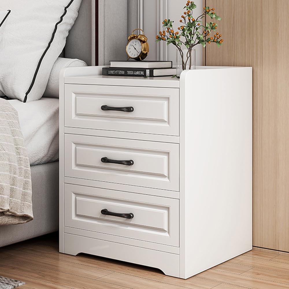Warmiehomy Bedside Table Modern Side Table with 3 Drawers 40x36x60cm,White