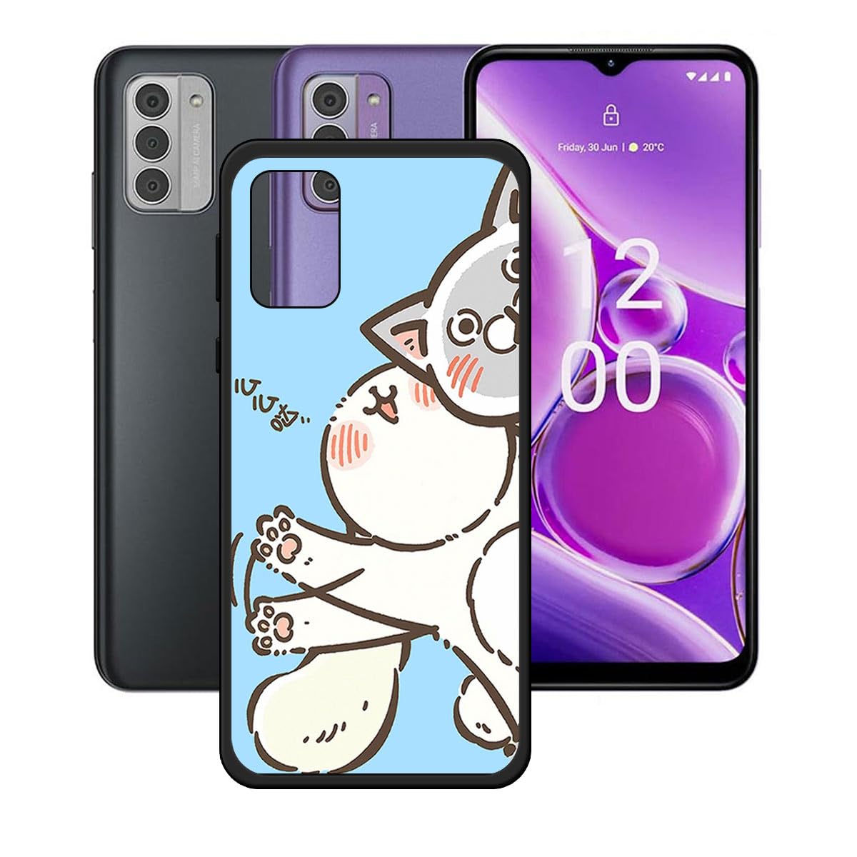 LCEHTOGYE Cover per Nokia G42 + Pellicola Protettiva in Vetro Temperato,Nero Custodie Morbido Silicone Case Ultra Sottile TPU Custodia per Nokia G42 (6, 56) - KE82