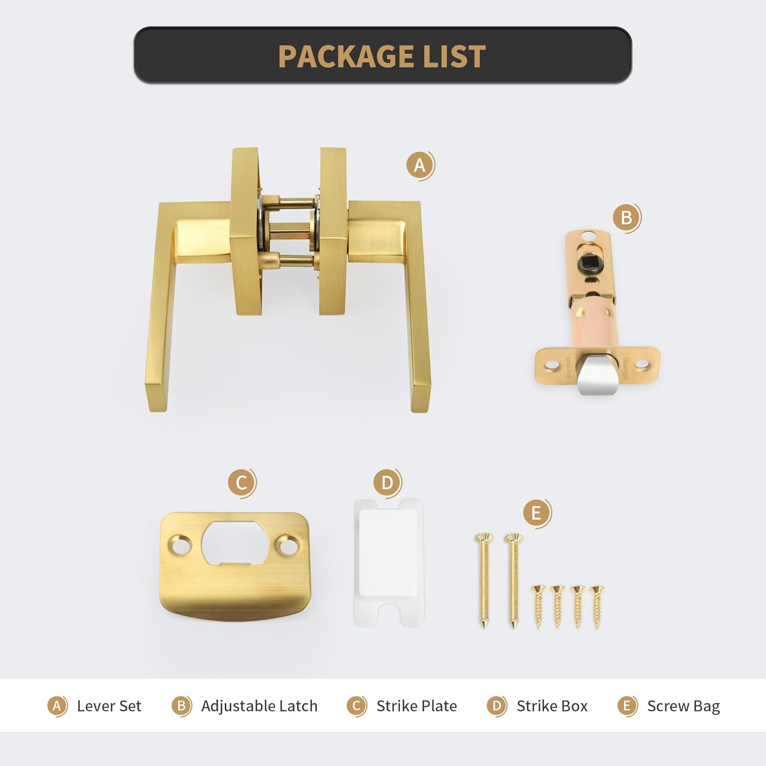 Gold Passage Door Handles Without Lock and Key 3 Pack，Brushed Gold Passage Door Levers, Heavy Duty Satin Brass Door Handles for Closet、Bathroom