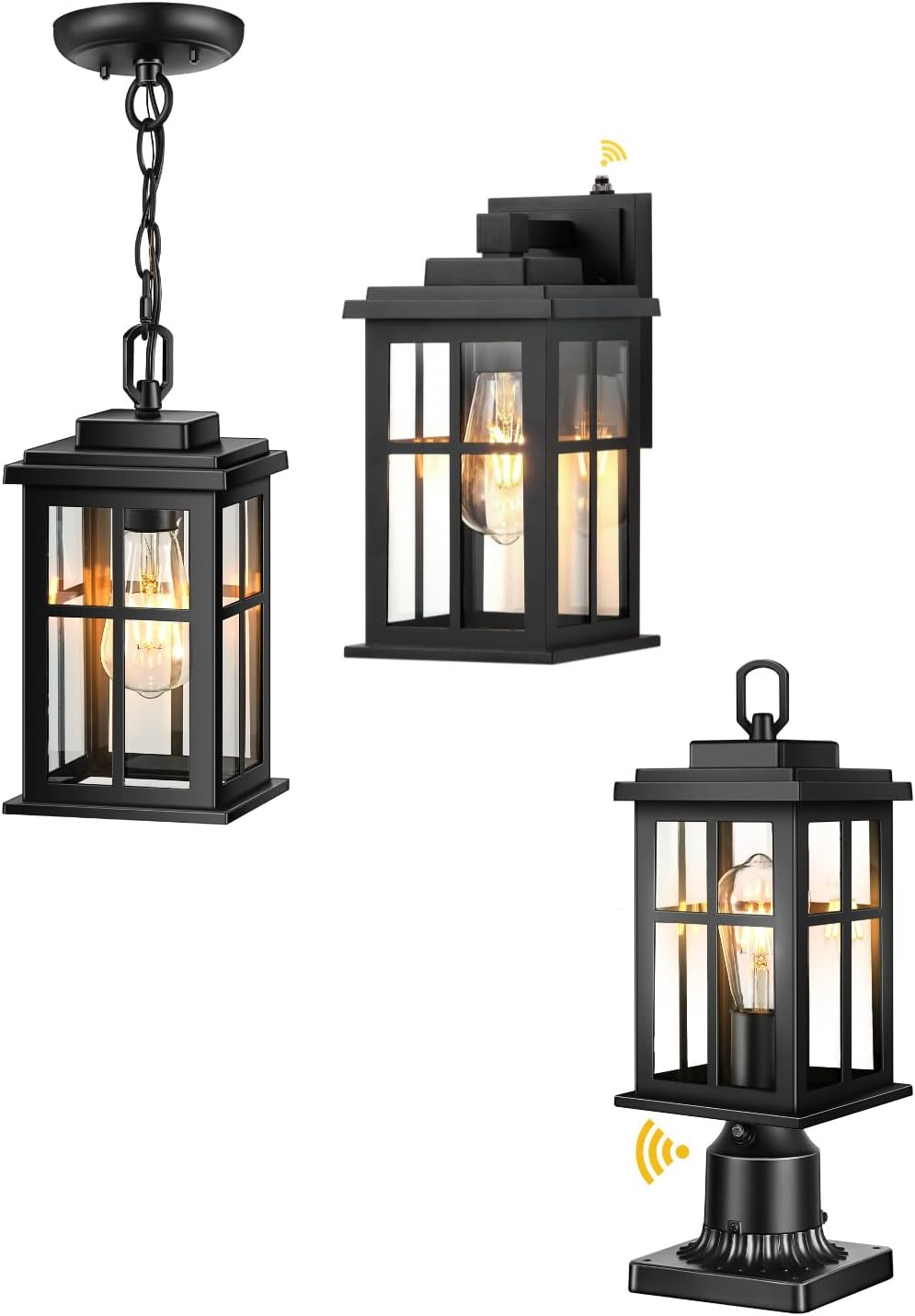 Outdoor Wall Lights Dusk to Dawn, Dusk to Dawn Outdoor Post Lights, Black Outdoor Pendant Lights for Porch, Modern Hanging Porch Light, Waterproof Outdoor Pendant Lights