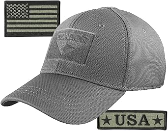 Condor Fitted Tactical Cap Bundle - USA Morale & USA Flag Patches - Choose Size