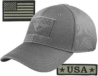 Condor Fitted Tactical Cap Bundle - USA Morale & USA Flag Patches - Choose Size