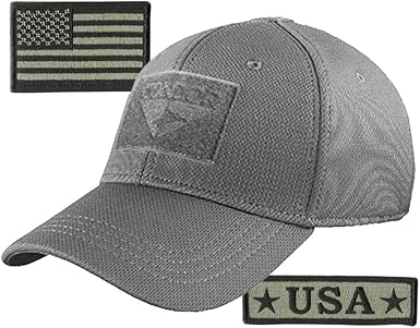 Condor Fitted Tactical Cap Bundle - USA Morale & USA Flag Patches - Choose Size