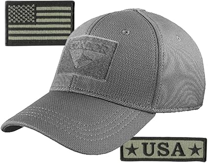 Condor Fitted Tactical Cap Bundle - USA Morale & USA Flag Patches - Choose Size