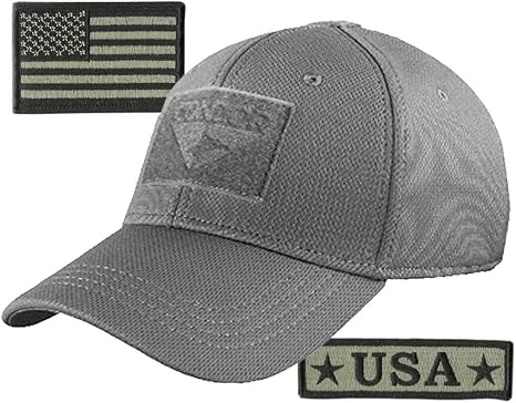 Condor Fitted Tactical Cap Bundle - USA Morale & USA Flag Patches - Choose Size