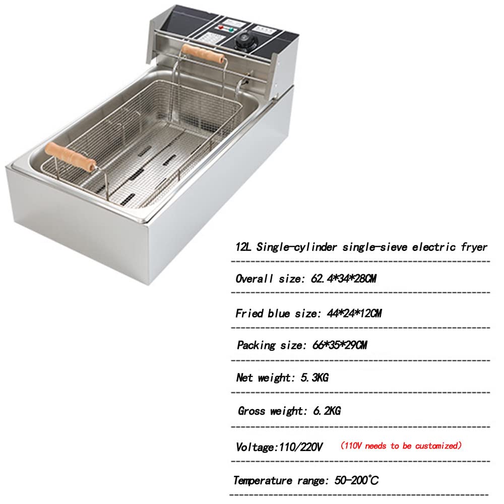 Komercyjna Frytownica Elektryczna, 6 L/12 L Jedno-/dwucylindrowa Regulacja Temperatury O Dużej Pojemności, Frytki I Frytownice Skrzydełkowe,110V-12LSingle-cylinder