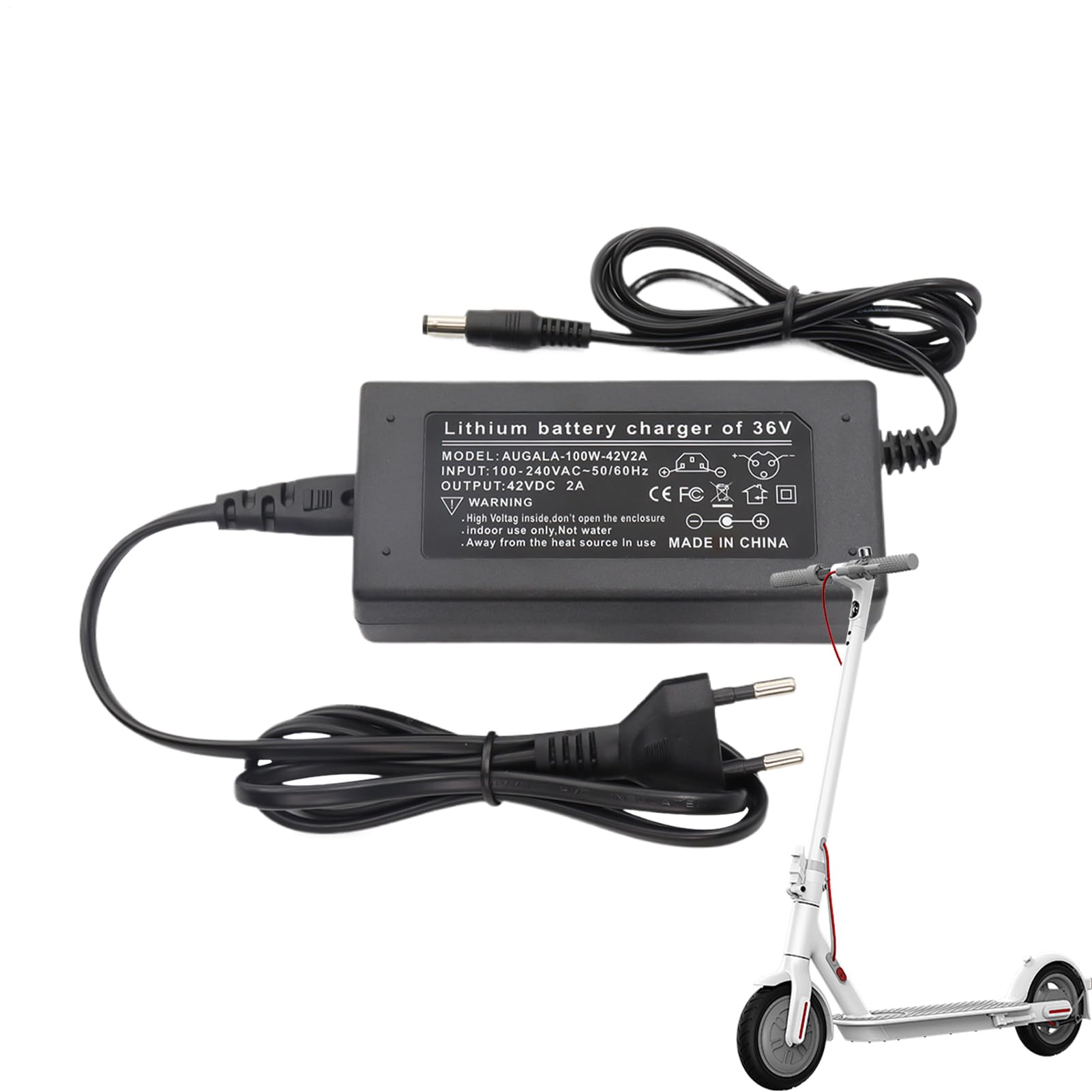 Cargador de Batería para Scooter | Cargador de Batería 42V2A de Carga Rápida - Accesorios de Carga para Patinetes y Bicis Eléctricas