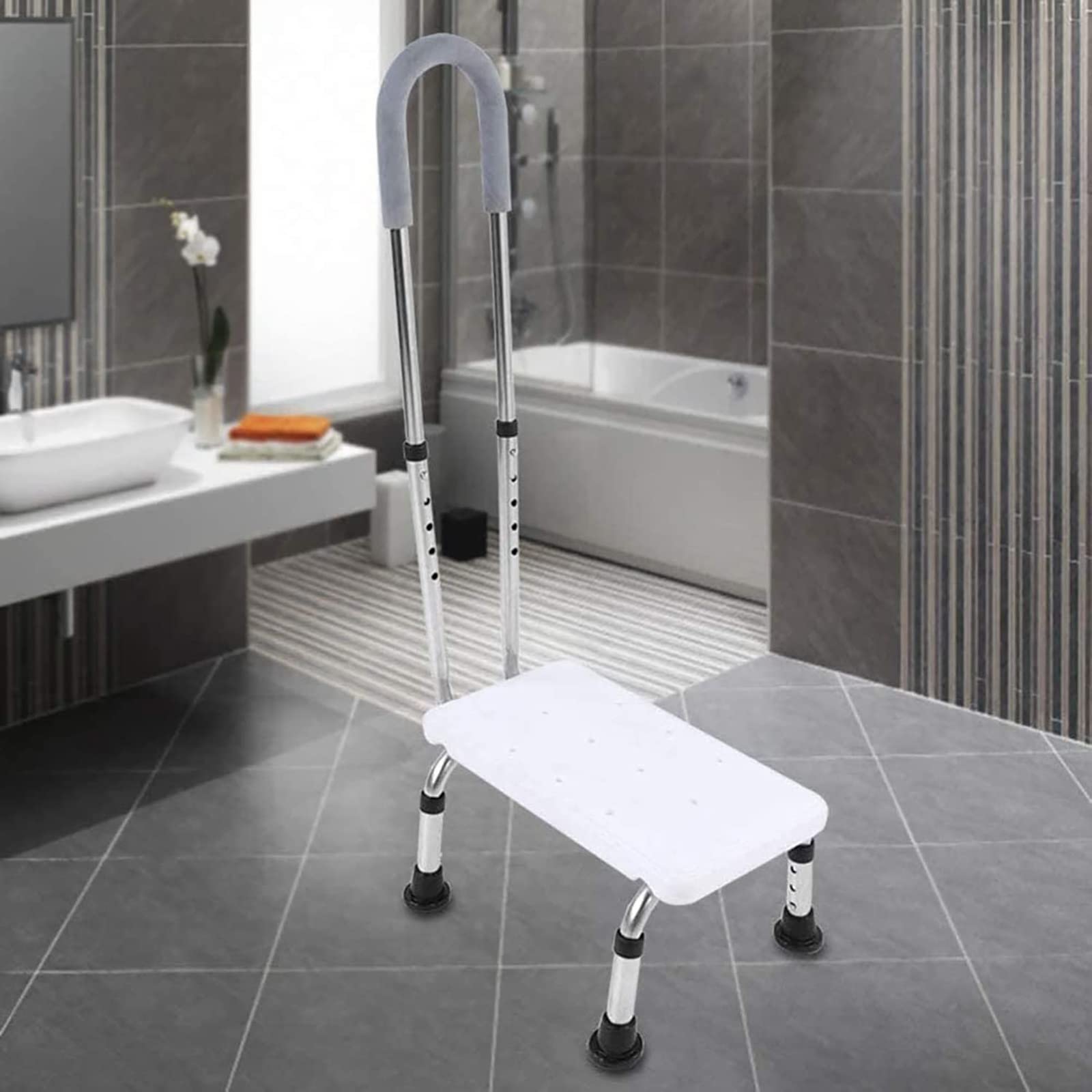 Gradini per vasca da bagno regolabili in altezza con corrimano, poggiapiedi antiscivolo per doccia, ausili per la mobilità per anziani e disabili