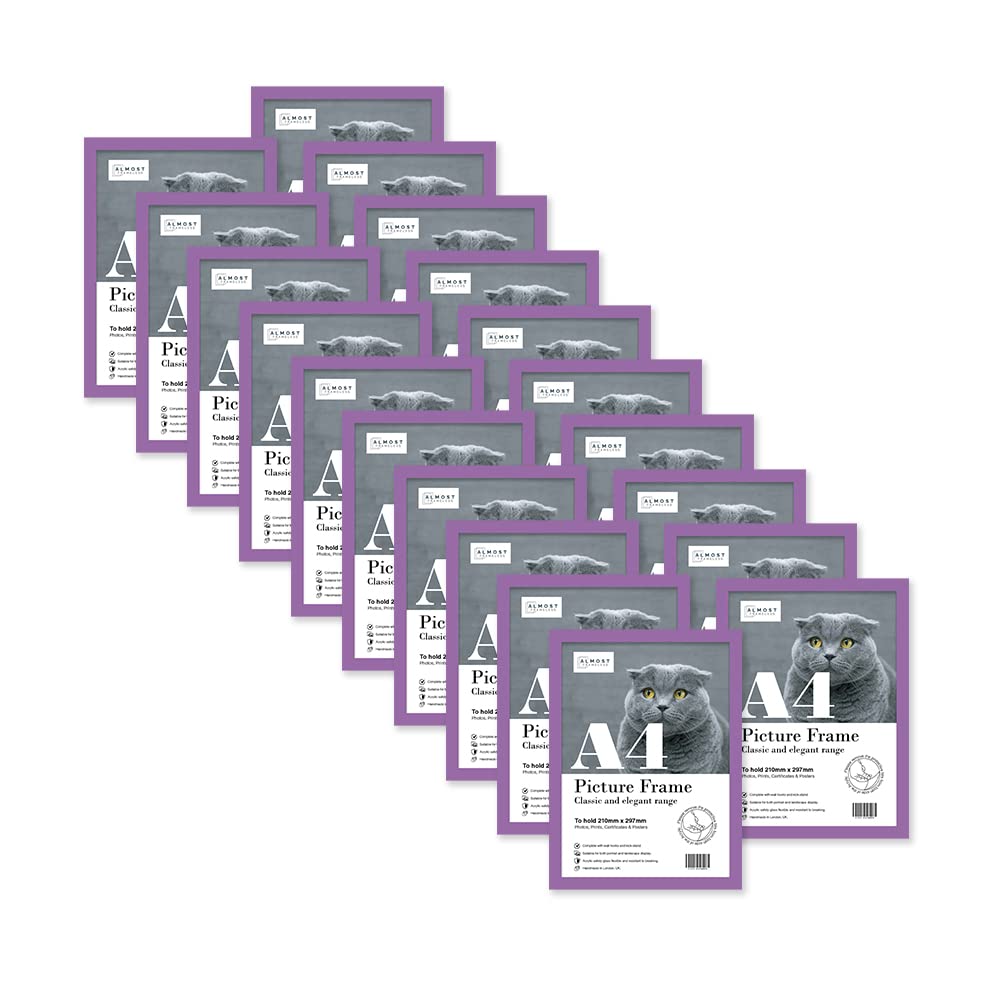 Almost Frameless A4 Purple Picture Frame Set of 20, Display A4 Picture Gallery Wall, Poster, Photo, Artwork, or Print, Purple