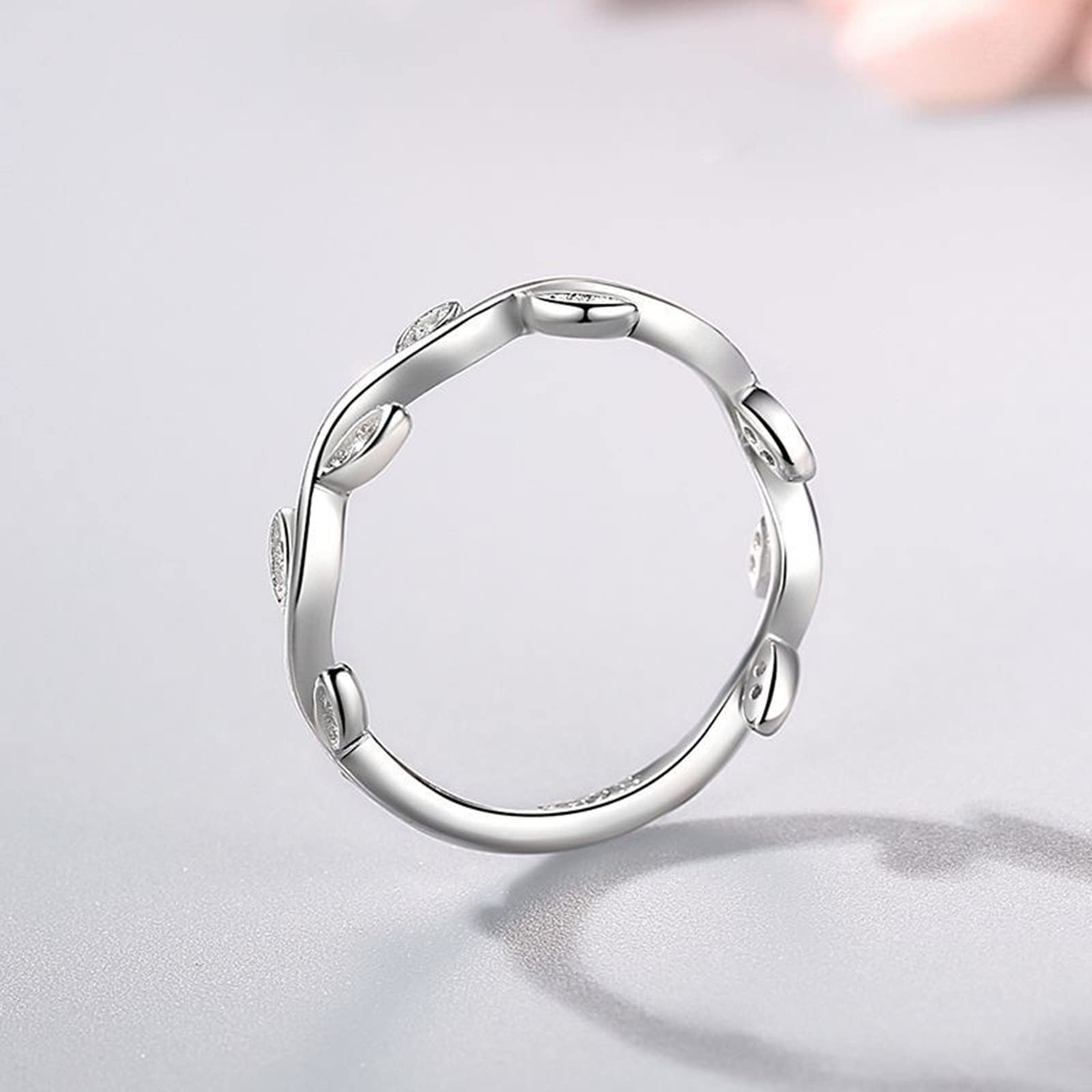Anillos de plata de ley 925 para adolescentes niñas anillos ajustables para niñas hoja con circonita cúbica anillo de mujer tamaño ajustable