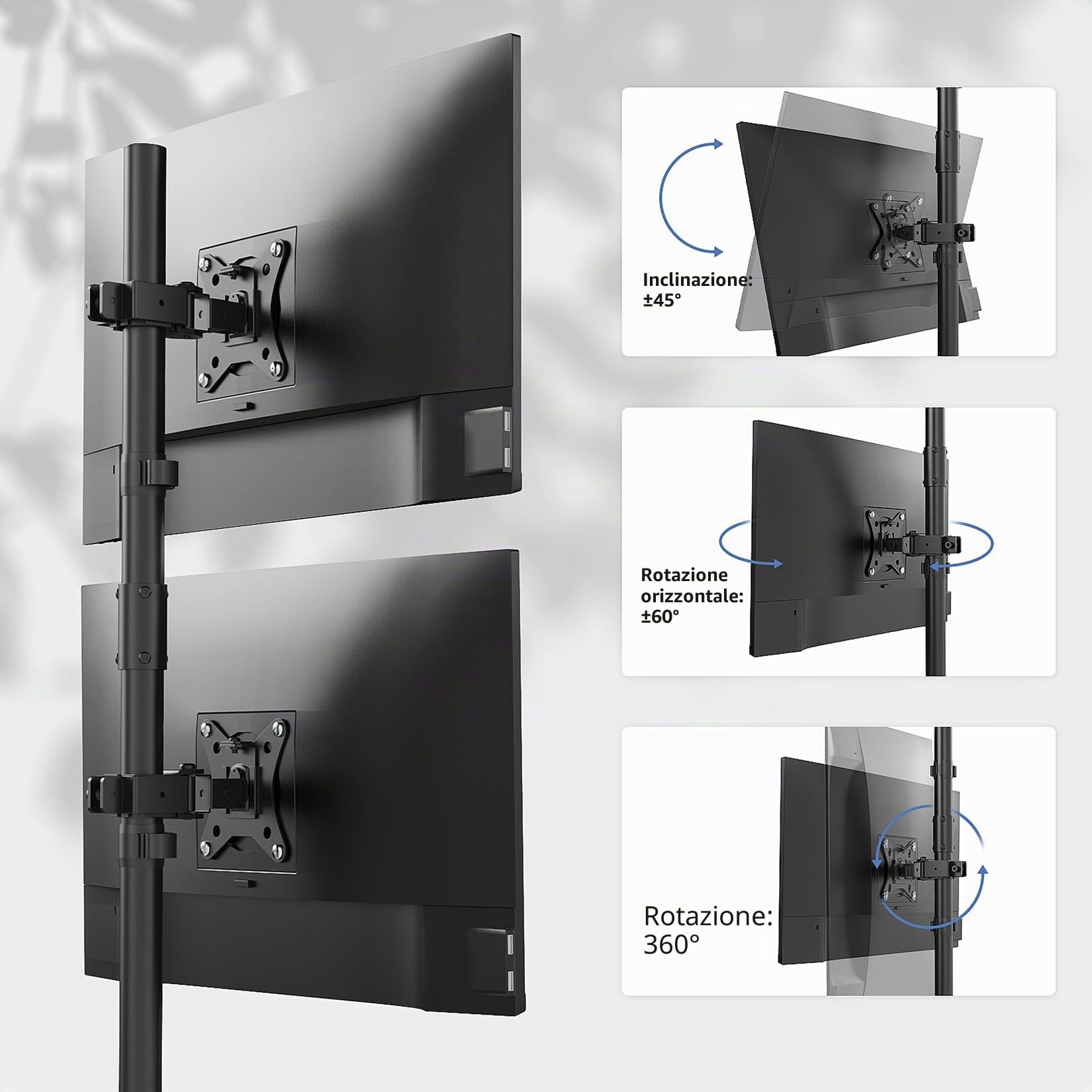PUTORSEN Supporto per Doppio Monitor Verticale per Monitor LCD LED da 17 a 32 Pollici, Carico Massimo 9kg, 2 Modalità di Installazione