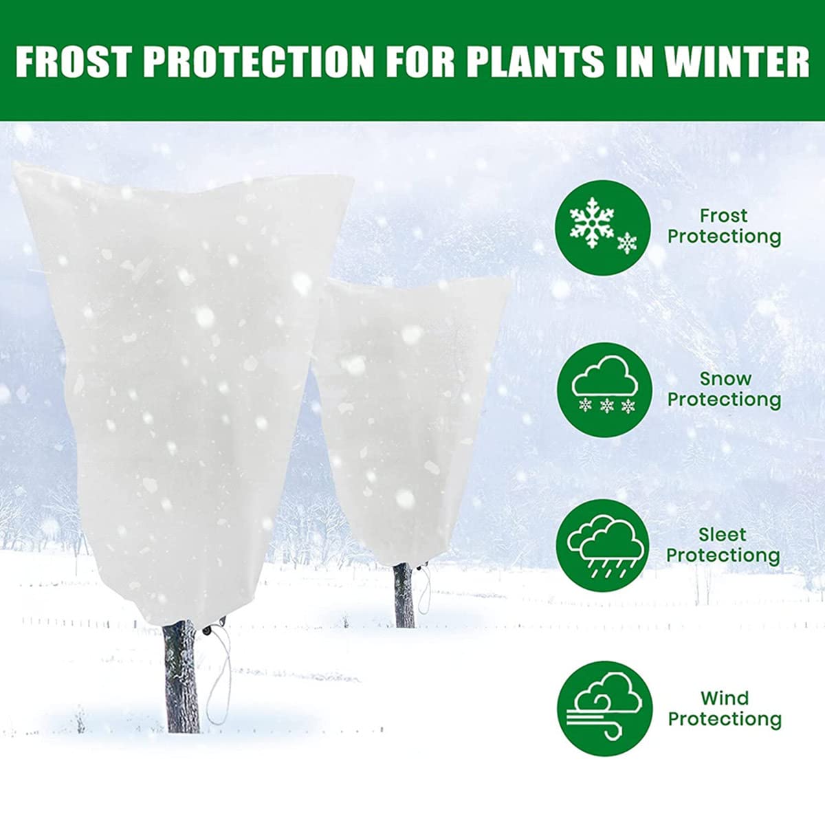 BANNESE Plantenhoezen Vorstbescherming, Winterstruikhoes Boomvorstdeken Met Trekkoord En Ritssluiting, Herbruikbare Warme Struikjashoes,Voorkom Sneeuw En Wind,160x180cm