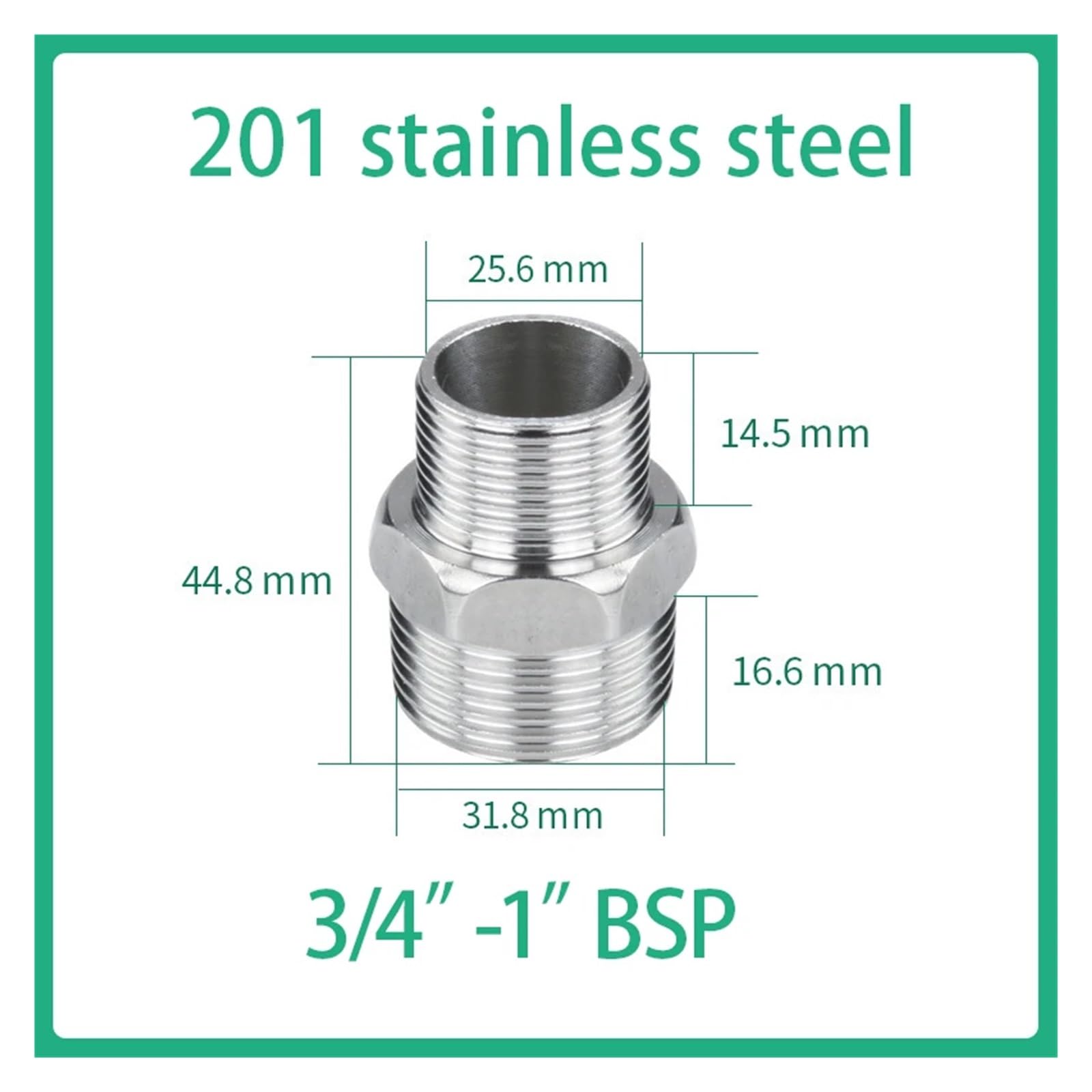 Accesorio de conversión de Acero Inoxidable, Accesorio Reductor de Acero Inoxidable, Rosca Macho de 1/4", 3/8", 1/2", 3/4", 1", acoplador rápido (6,50 Piezas BSP)
