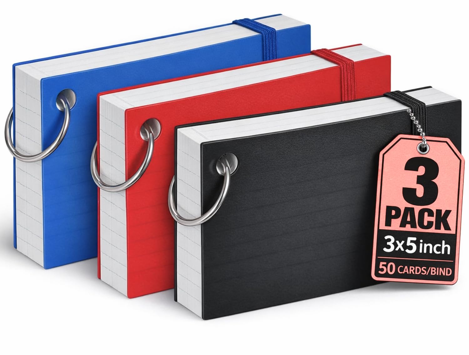 1InTheOffice Index Cards with Ring 3x5, Flash Cards with Binder Ring, Single Hole Punched Notecards, White, 100 Cards