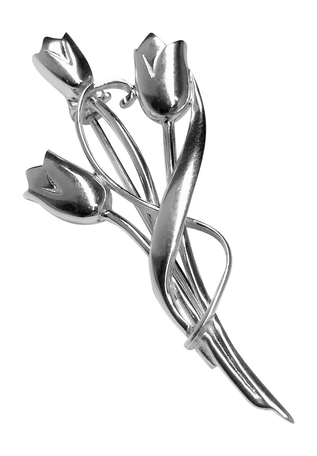 STERLING SILVER MACKINTOSH DESIGN TULIPS BROOCH - SIZE GUIDE: 48MM (APPROX 2 INCHES) HIGH X 24MM WIDE