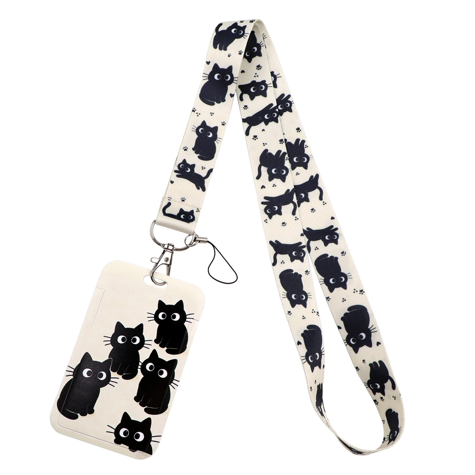 Juanooo Cute Black Cats ID Card Holder Lanyard for Keys Plastic Hard ID Holder Keychain Lanyard for Women Men Kids Nurses Teachers Staff for Work & School ID, Office — image 1