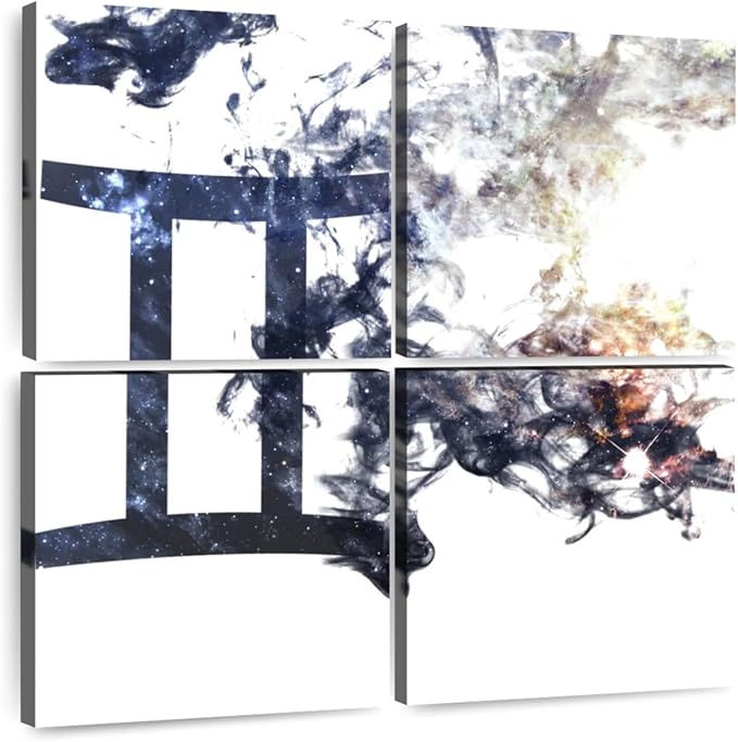 ElephantStock - Smoky Gemini Wall Art - Square Multi Panel Canvas - 4 Piece Living Room Wall Decor - Digital Art Religion And Spirituality Multi Piece Wall Art - White And Gray Decor - 18