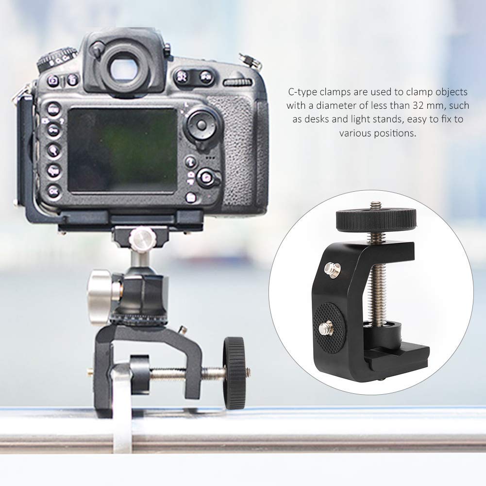 Acouto Attacco con Morsetto a C, Supporto con Clip a Forma di C, Attacco a Vite da 1/4, Materiale in Lega di Alluminio, Testa Libera, Rotazione di 360