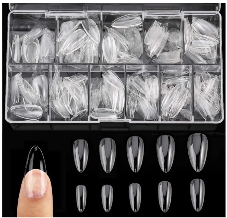 BOOBEEN Stick On Nails, 500 Pcs 10 Sizes With Box Reusable Artificial Fake Nail Set | Lightweight, Long-lasting, Easy To Use, Apply & Remove | Quick Fix For Festivals & Special Occasions (7C) (Clear)