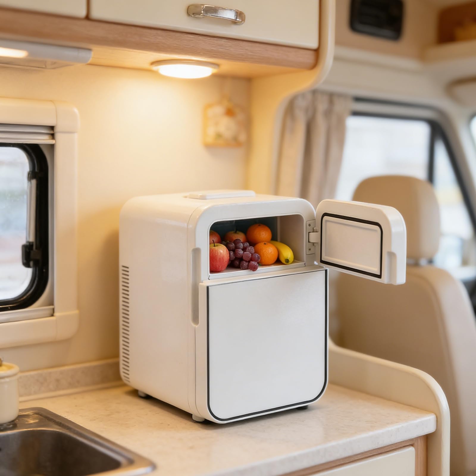 Mini lodówka 16 l, 2 wyjmowane szklane półki, AC DC 220-240 V/12 V, funkcja chłodzenia i ogrzewania, mała lodówka do samochodu, biura, domu, 34,5 x 27,2 x 42,2 cm