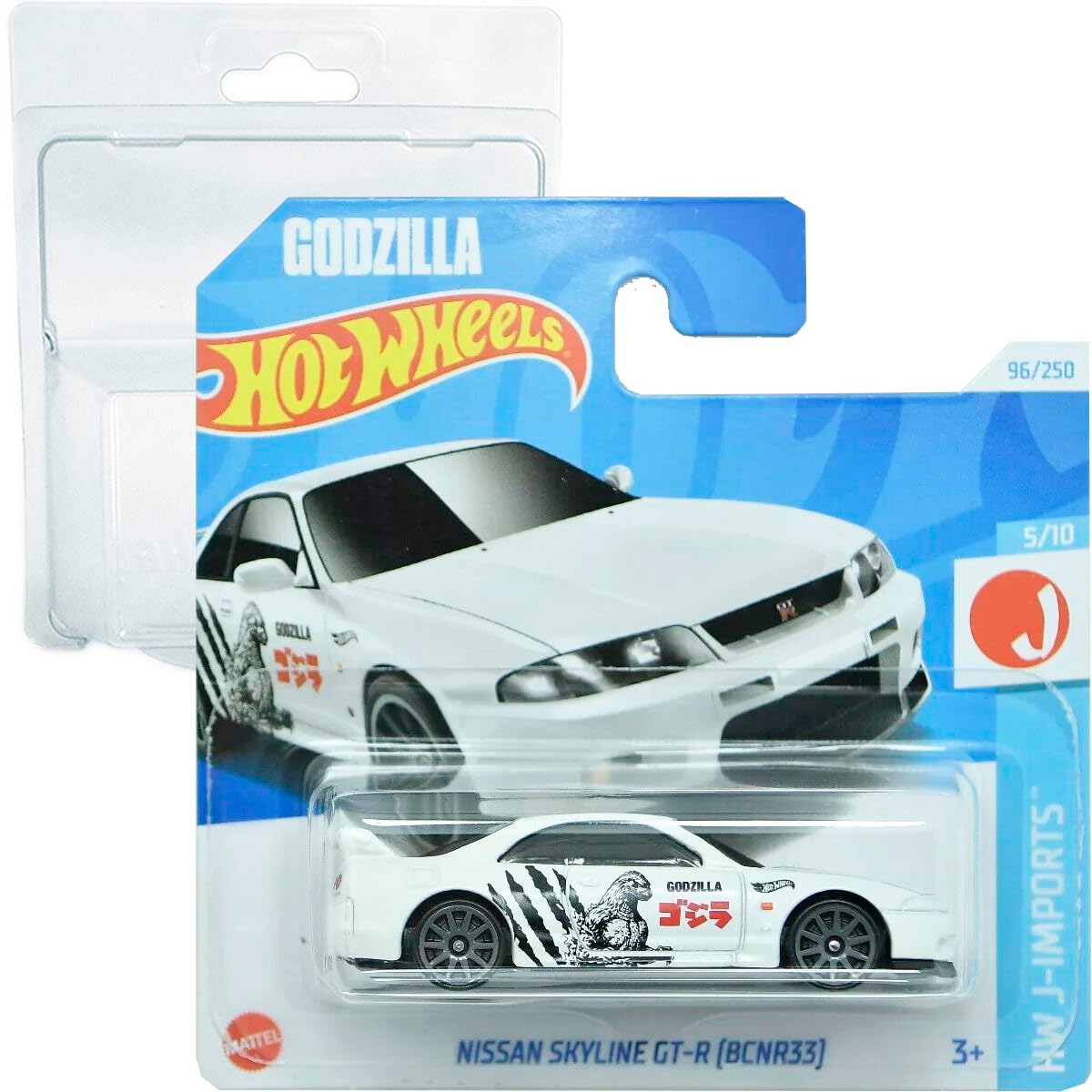 Hot Wheels Nissan Skyline GT-R Godzilla [BCNR33] HW J-Imports 5/10 (96/250) HYC44 White 2024 + Protector Short Card Frikimonkey