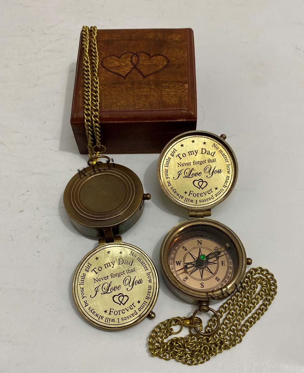 Bussola tascabile in ottone anticato, realizzata a mano, stile, direzionale, per navigazione, escursionismo, trekking, viaggi e campeggio, con scatola in legno "To My Dad"