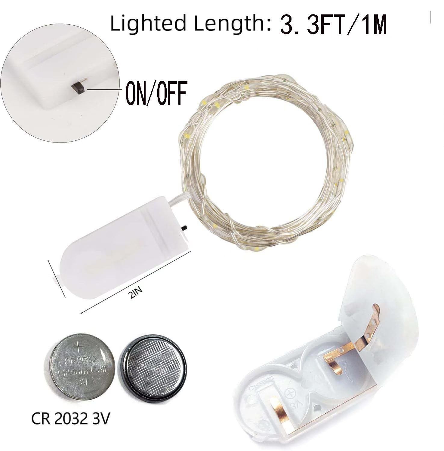 Confezione da 4 luci a batteria, 1 m, 10 LED, filo argentato, mini luci per barattoli di vetro, fai da te, Natale, matrimoni, feste, centrotavola, decorazione da tavolo