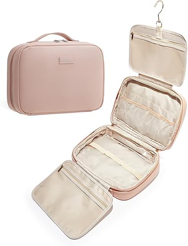 EACHY Neceser colgante, bolsa de maquillaje de viaje de piel sintética para mujer, organizador de maquillaje con 4 compartimentos, impermeable,