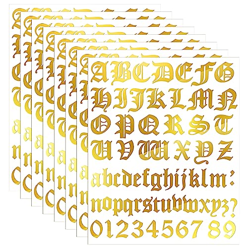 Image of Teling 8 Sheets Letter Stickers Vinyl Old English Alphabet Number Stickers Self Adhesive Stick on Letters for Back to School Scrapbooking DIY Art Business Mailboxes Address Craft(2 Inch,Gold)