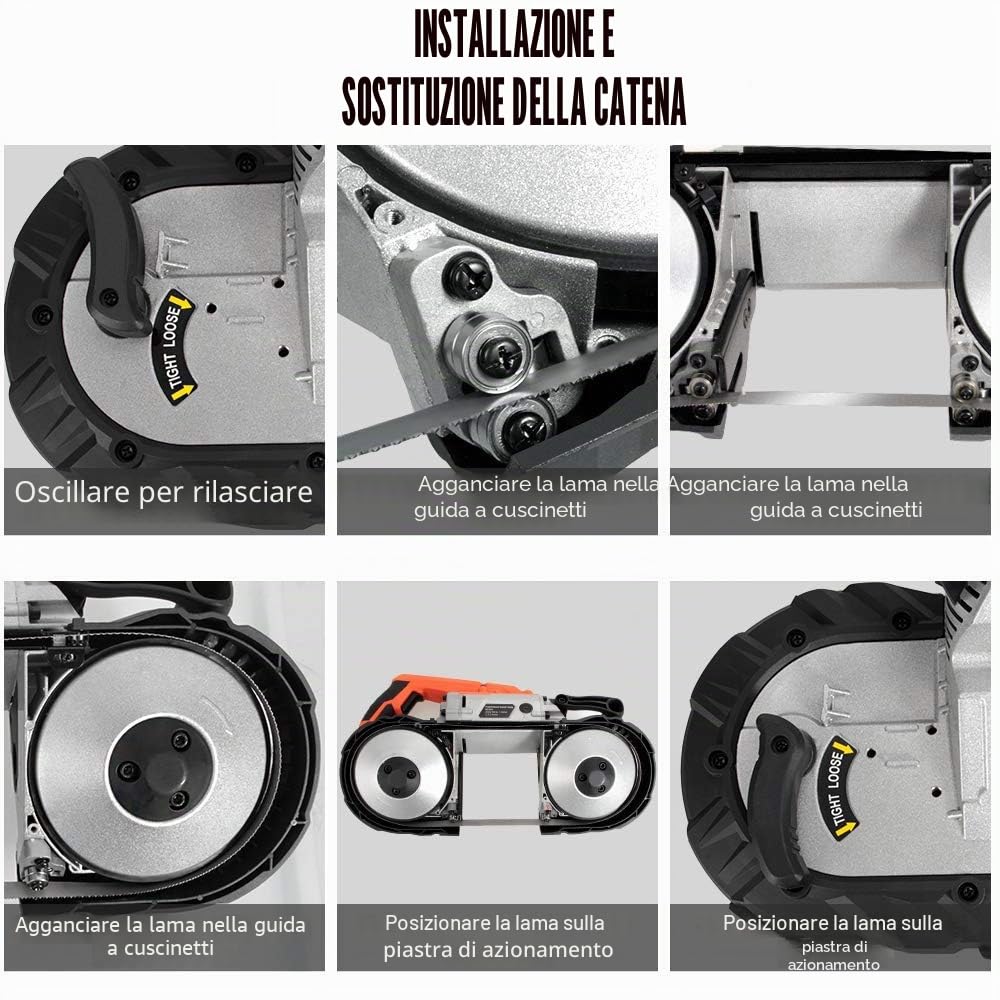 Anbull R2103 - sega a nastro per metallo con faretto LED, sega a nastro elettrico 1100 W/230 V, 0,7 – 2,4 m/s, regolabile 0 – 45 °, sega metallica con base rimovibile