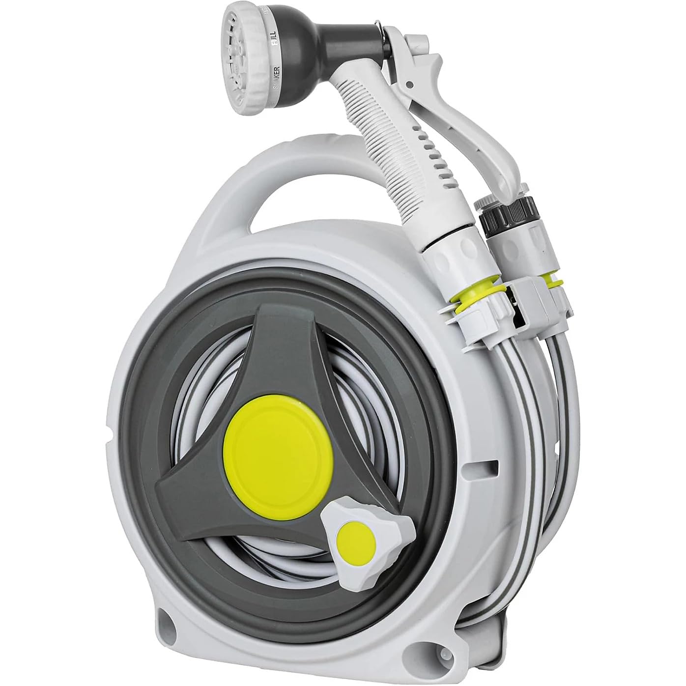 Wall Mounted Auto Retractable Garden Hose Pipe Reel, 7 Function Sprayer, 50FT Hideaway Hose Reel Wall Mount for Cleaning Patio Car Washing Agricultural Pet Shower, Mini & Portable (Grey)-image-24