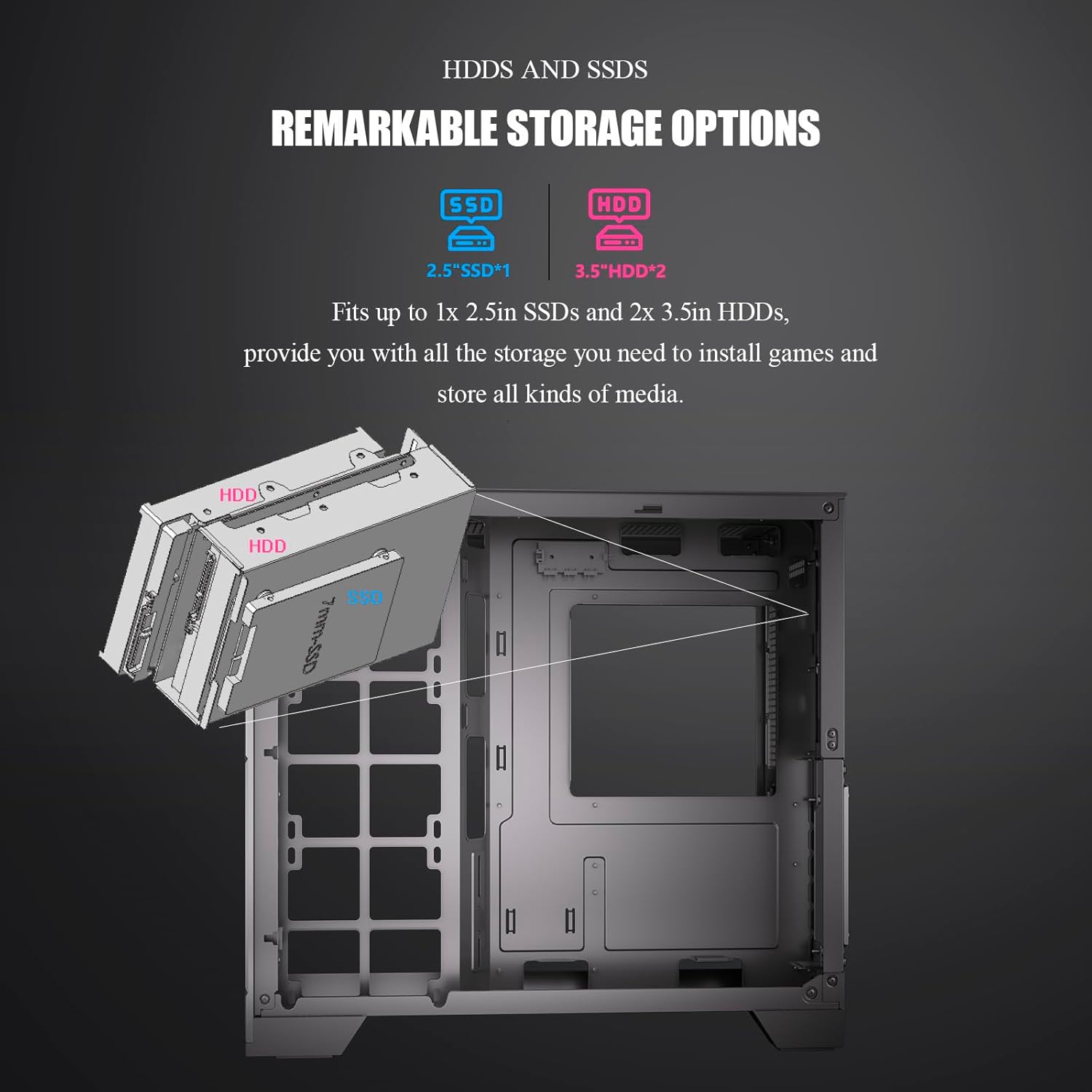 ESGAMING ZEROMAX ATX PC Case Mid-Tower Airflow Gaming Computer Case | 8° Slanted Base| Tempered Glass Panoramic View | Fully Ventilated | Black-No Fan