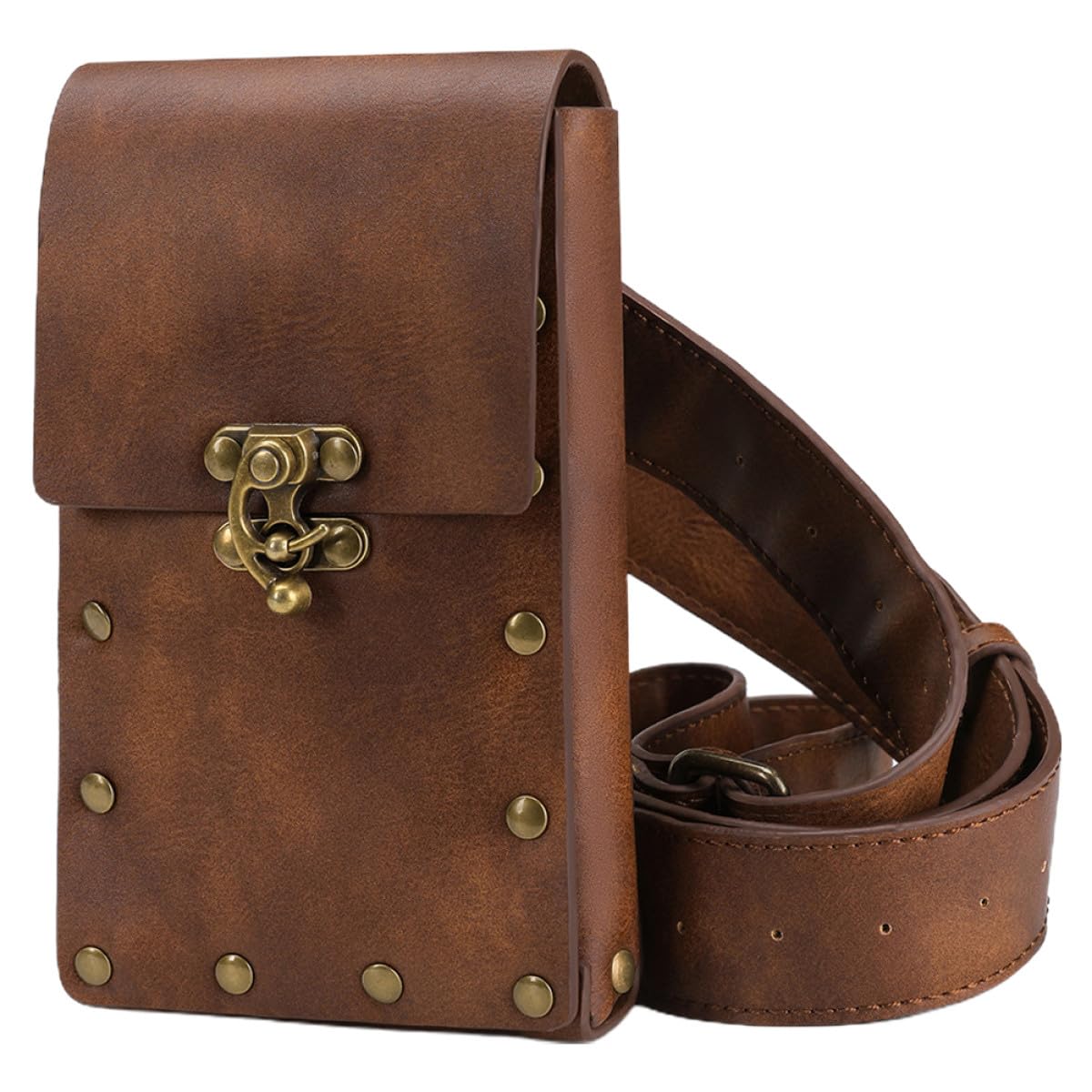 Uonlytech Riñonera Suficiente Almacenamiento Retro de Cuero Marrón para Hombres y Mujeres, Bolso Deportivo Adecuado para Correr y Escalar al Aire Libre