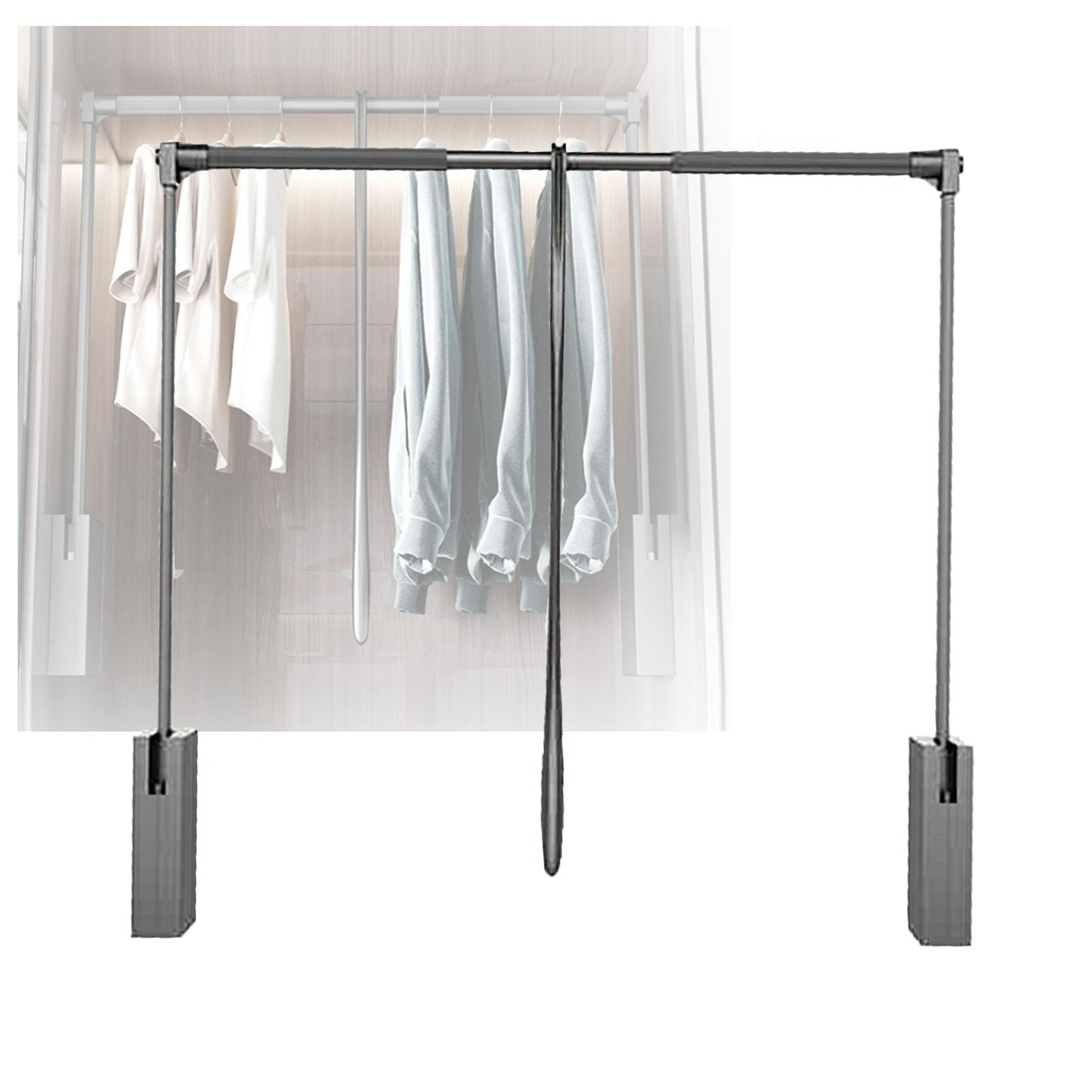 Tringle de penderie rabattable pour optimiser un grand dressing