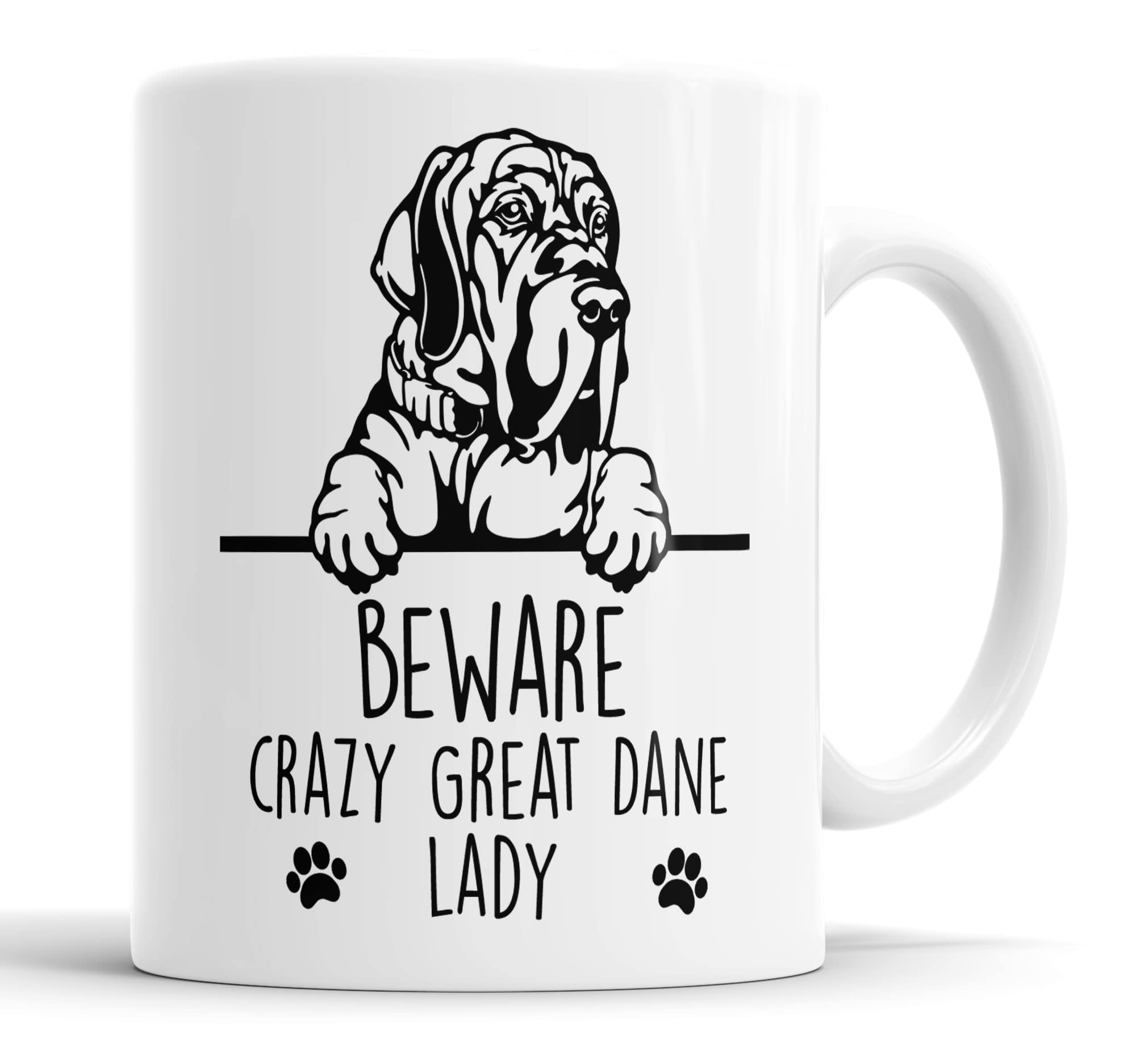 Great Dane Beware Crazy Great Dane Lady Mug Pet Present Great Dane Dog Mum Dad Friend Joke Funny Gift Cup Birthday Christmas, Ceramic Mug