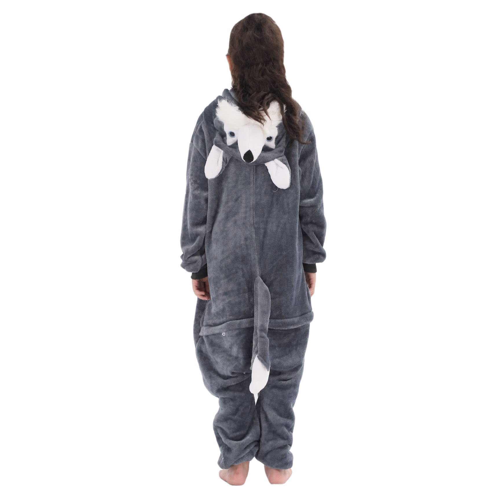 WAFUNNE Flannel Huskies Costume Cosplay Halloween Animal Onesie for Kids Adults Boys Girls Child Huskie 110 - Image 4