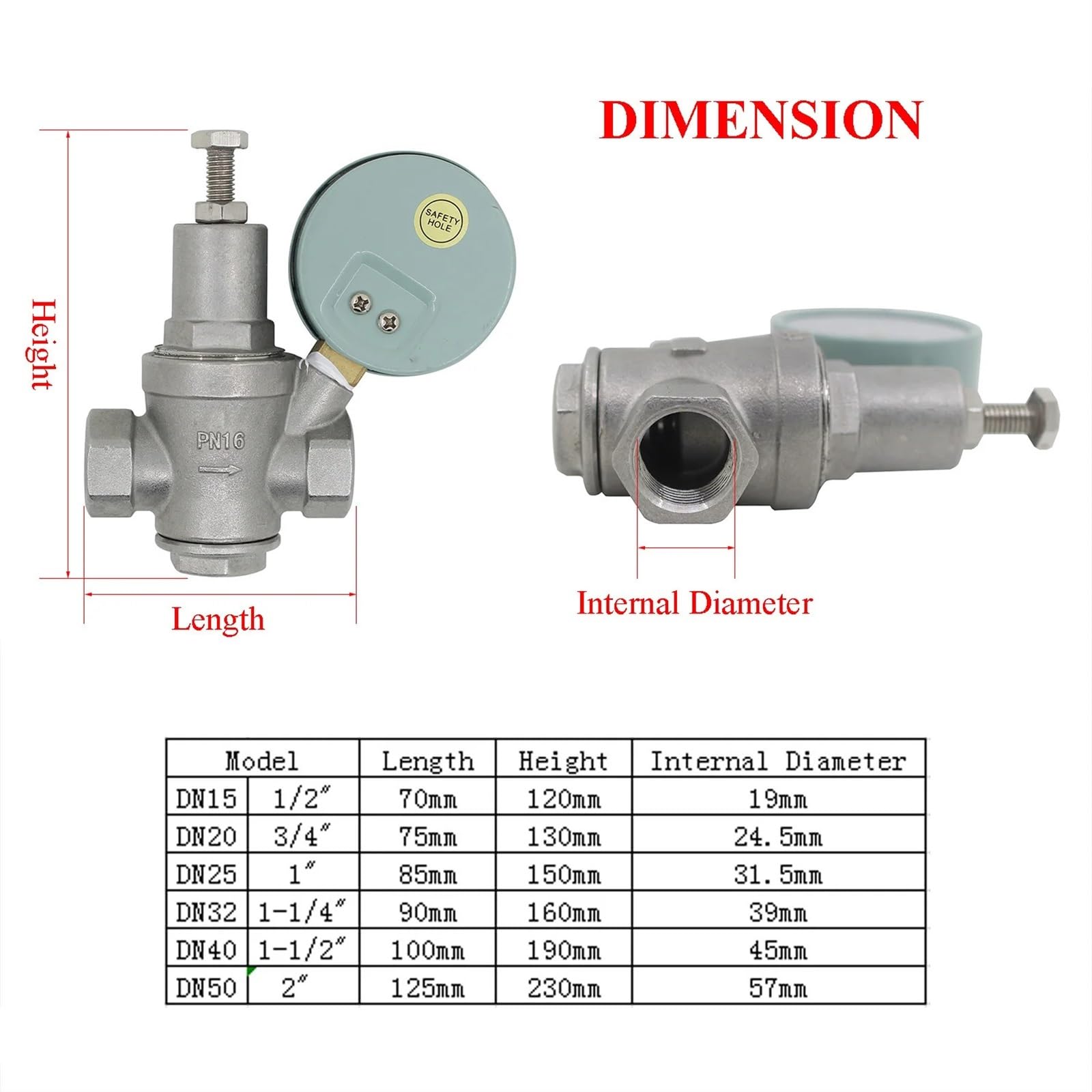 Válvula reductora de presión ajustable - 1/2 3/4 1 1-1/4 1-1/2 2 pulgadas Acero inoxidable sin plomo reguladora agua