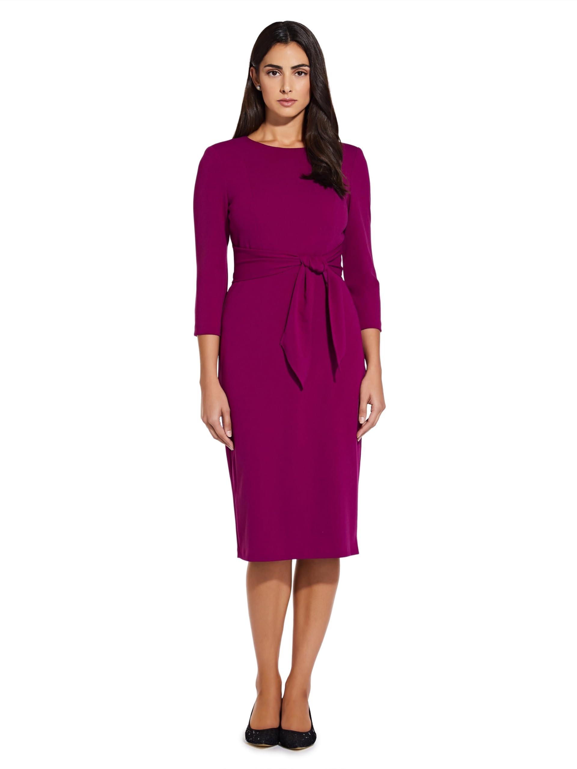 Adrianna Papell Knit Crepe Tie Waist Sheath Dress Wildberry 6